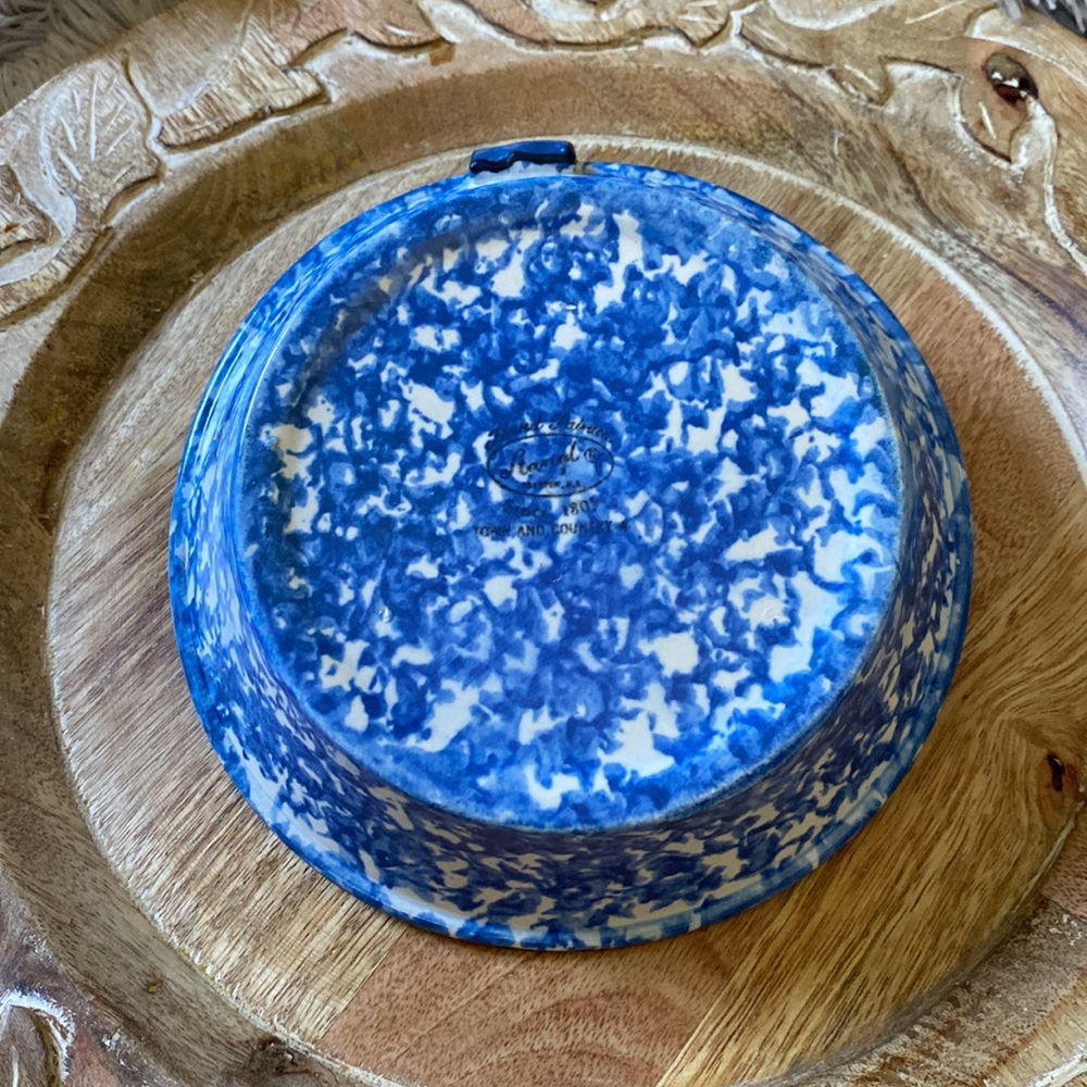 HAND PAINTED STANGL BLUE TOWN & COUNTRY SPONGEWARE CANDLE HOLDER EUC - Picture 5 of 6